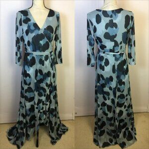 New! G by Giuliana Faux Wrap Maxi Dress Size S Womans Blue Ruffle Hem Tie Waist